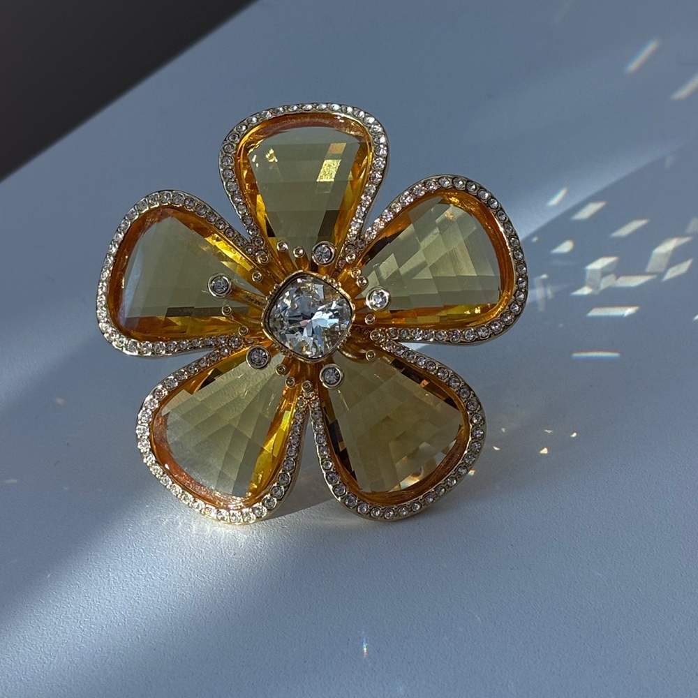Yellow Crystal Flower Statement Ring